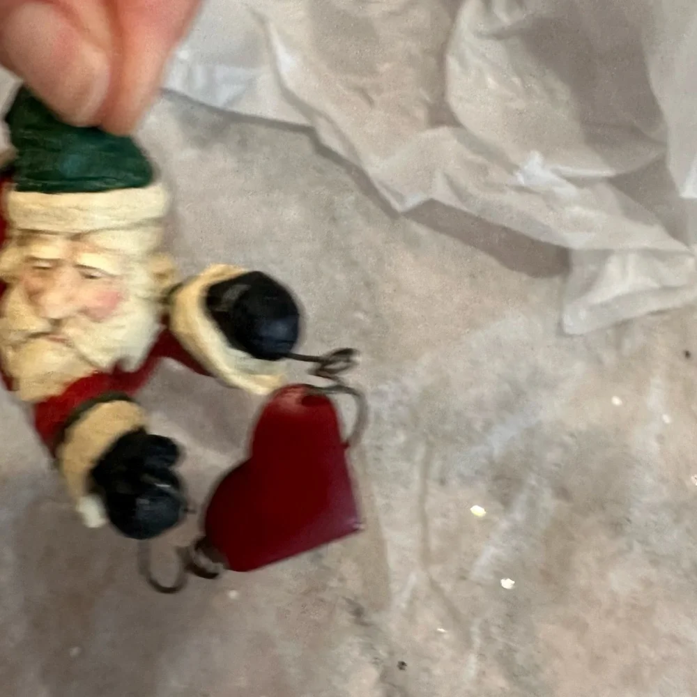 Vintage folk art whimsical Santa Claus Ornament with Heart
